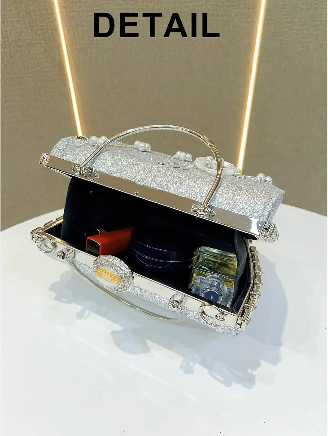Beaded Purse Pearl Rhinestone Flower Evening Beaded Handbag for Women Dressy Wedding Guest Bags Party Bridal Accessory