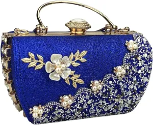 Beaded Purse Pearl Rhinestone Flower Evening Beaded Handbag for Women Dressy Wedding Guest Bags Party Bridal Accessory