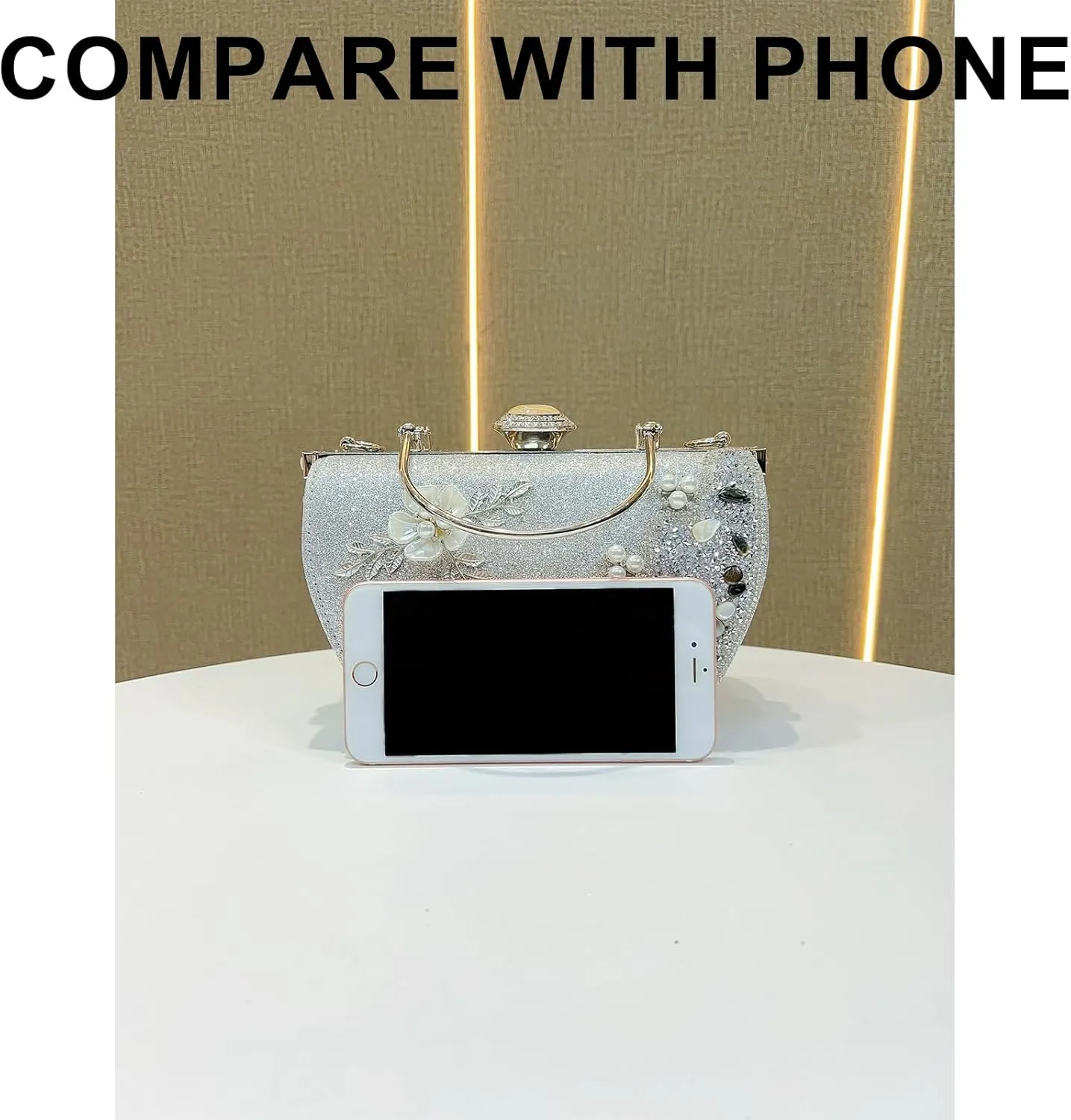 Beaded Purse Pearl Rhinestone Flower Evening Beaded Handbag for Women Dressy Wedding Guest Bags Party Bridal Accessory
