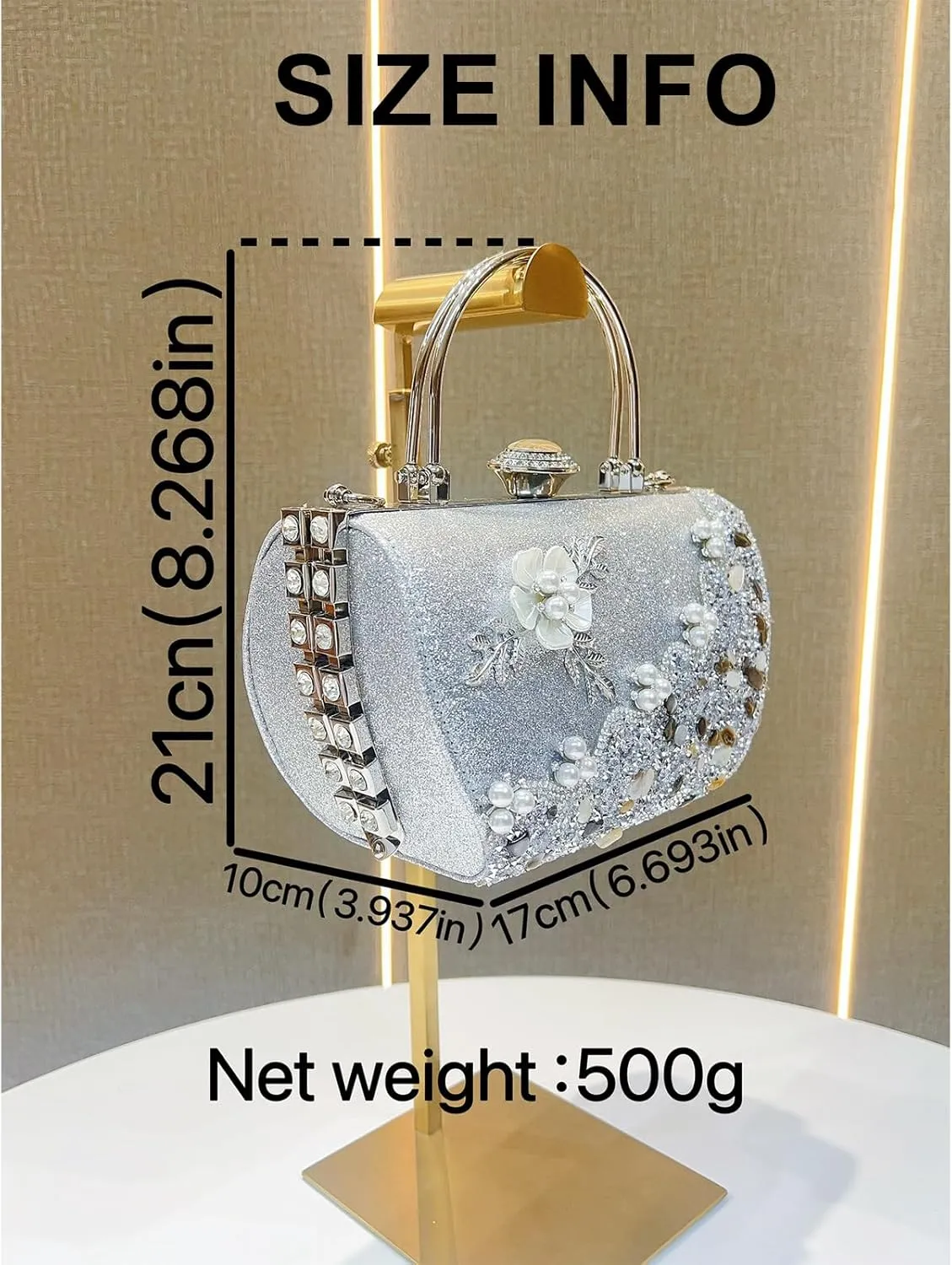 Beaded Purse Pearl Rhinestone Flower Evening Beaded Handbag for Women Dressy Wedding Guest Bags Party Bridal Accessory