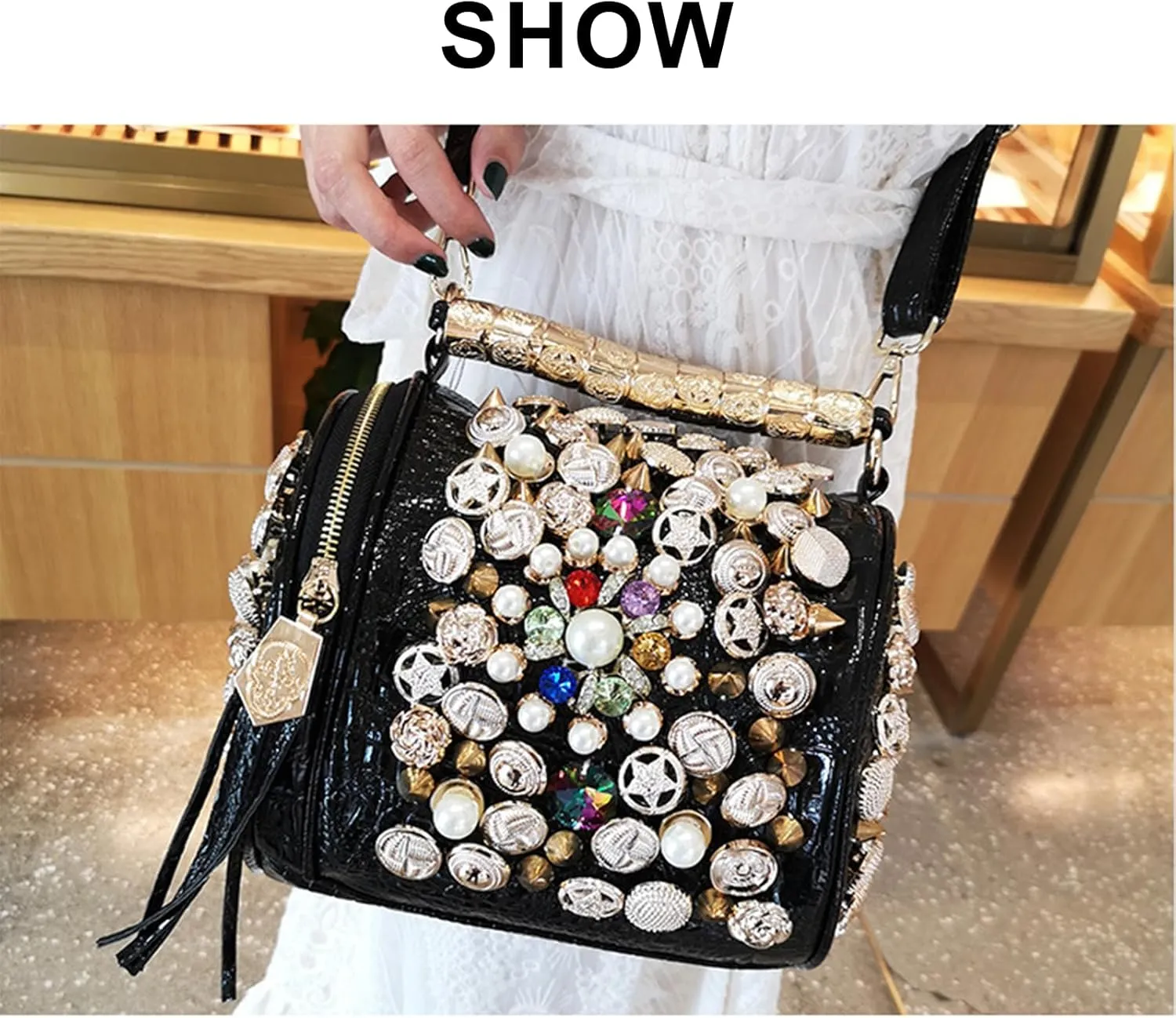 Beaded Purse Pearl Rhinestone Vintage Evening Beaded Handbag for Women Dressy Wedding Guest Bag Party Bridal Accessory