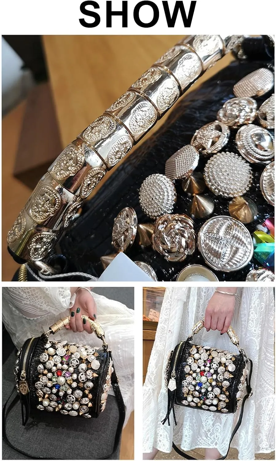 Beaded Purse Pearl Rhinestone Vintage Evening Beaded Handbag for Women Dressy Wedding Guest Bag Party Bridal Accessory