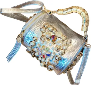 Beaded Purse Pearl Rhinestone Vintage Evening Beaded Handbag for Women Dressy Wedding Guest Bag Party Bridal Accessory