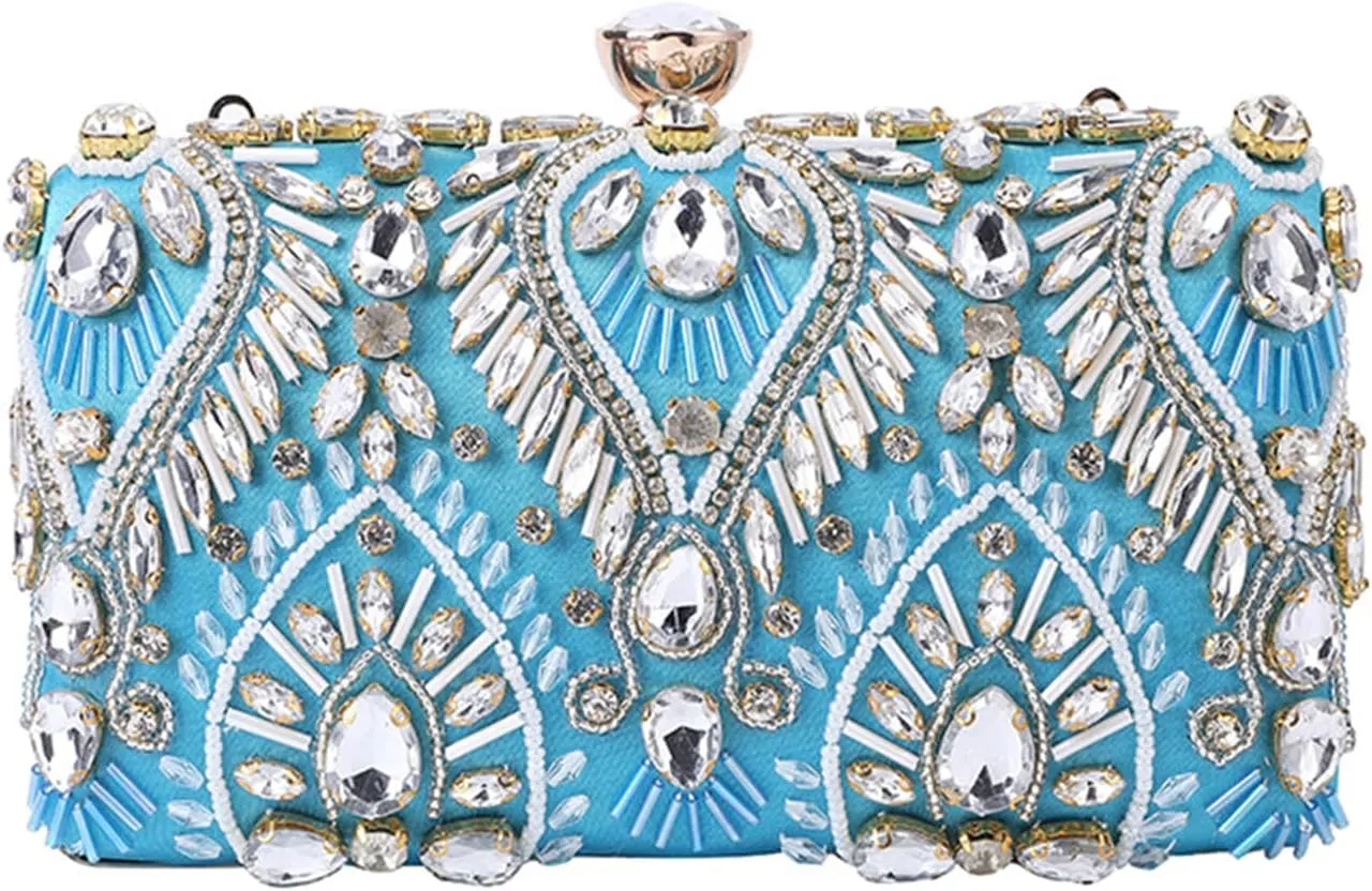Beaded Purse Rhinestone Evening Beaded Clutch Handbag for Women Dressy Wedding Bachelorette Party Guest Bag Bridal Accessory