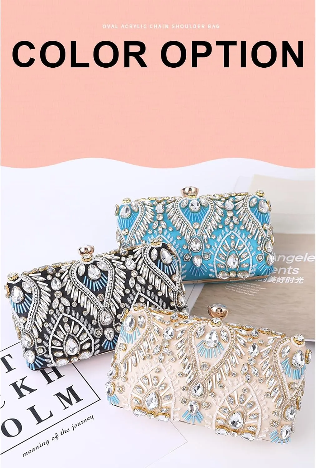 Beaded Purse Rhinestone Evening Beaded Clutch Handbag for Women Dressy Wedding Bachelorette Party Guest Bag Bridal Accessory