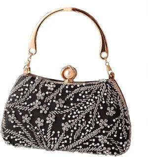 Beaded Purse Rhinestone Flower Evening Beaded Handbag for Women Dressy vintage Wedding Guest Bag Party Bridal Accessory