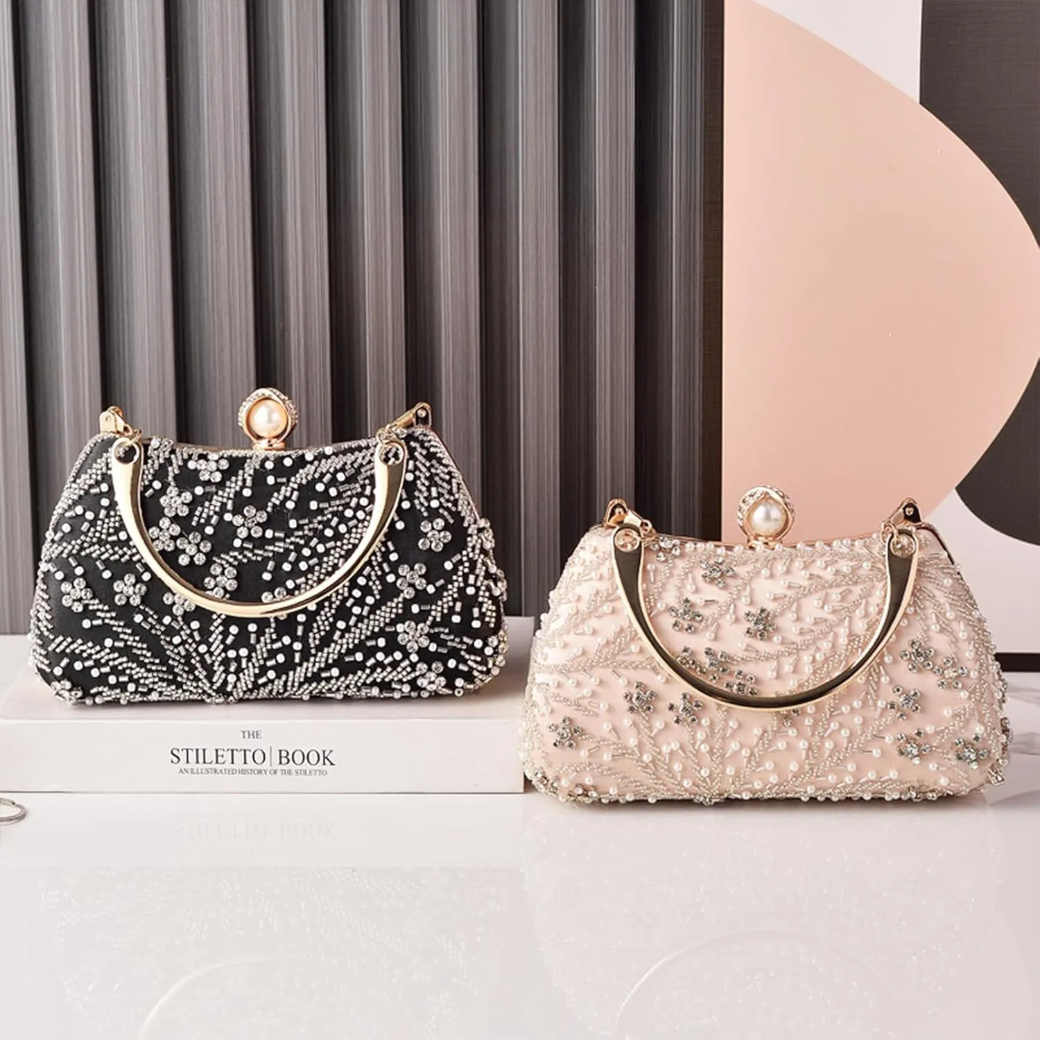 Beaded Purse Rhinestone Flower Evening Beaded Handbag for Women Dressy vintage Wedding Guest Bag Party Bridal Accessory