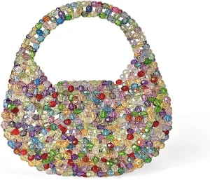 Beaded Purse Top Hand Evening Beaded Handbag for Women Handmade Mini Clutch Y2K Wedding Guest Bag Party Vocation Travel