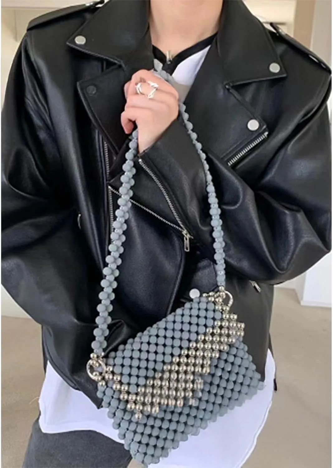 Beaded Purse Vintage Shoulder Bags for Women Formal Bag Fashionable Purse with Rope Strap cocktail Party Daily Use