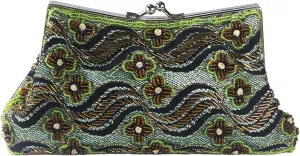 Beaded Purse Wavy and Flower Print Evening Beaded Handbag for Women Dressy Wedding Guest Bag Party Bridal Accessory