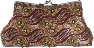 Beaded Purse Wavy and Flower Print Evening Beaded Handbag for Women Dressy Wedding Guest Bag Party Bridal Accessory