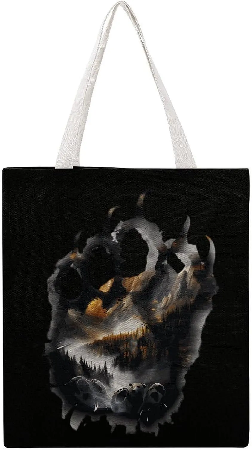 Bear Paw Print Canvas Tote Bag Casual Handbags Grocery Shopping Purses Work Bag for Women
