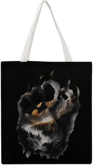 Bear Paw Print Canvas Tote Bag Casual Handbags Grocery Shopping Purses Work Bag for Women