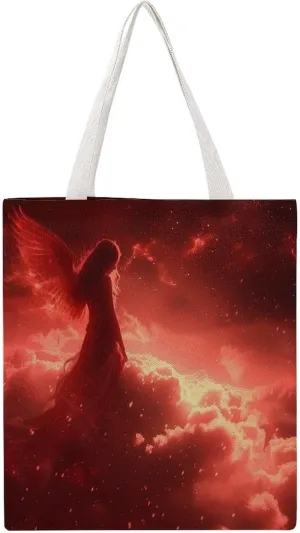 Beautiful Angel Woman with Red Wings Canvas Tote Bag Casual Handbags Grocery Shopping Purses Work Bag for Women