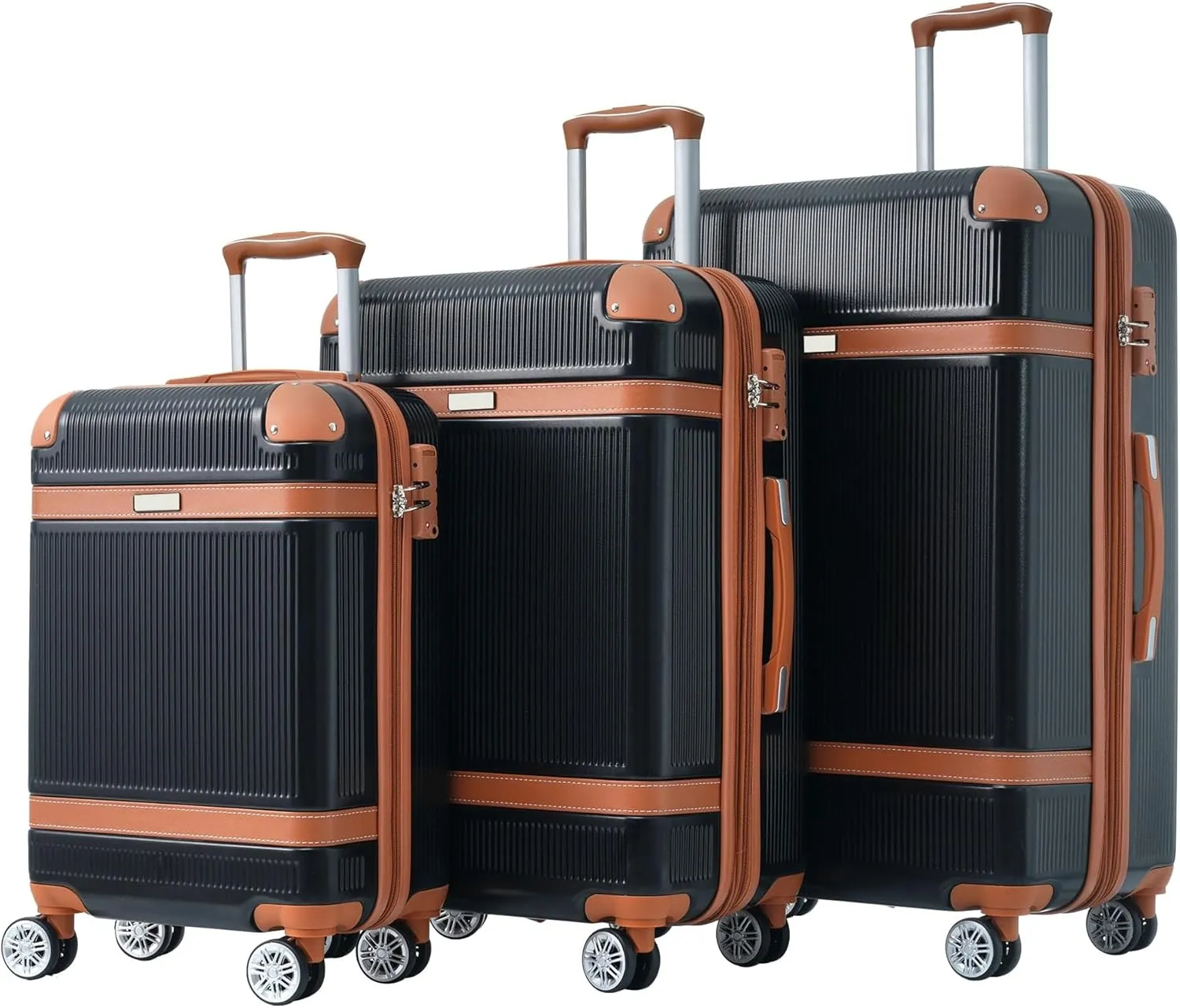 Bed Bath & Beyond Black 3 Piece Hardshell Luggage Sets Spinner 8 Wheels Suitcase