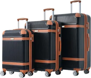 Bed Bath & Beyond Black 3 Piece Hardshell Luggage Sets Spinner 8 Wheels Suitcase