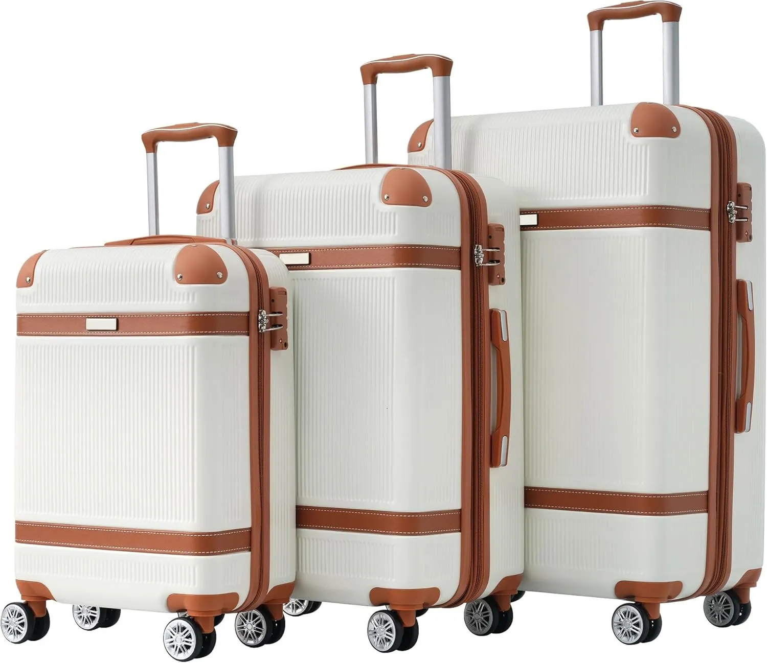 Bed Bath & Beyond White 3 Piece Hardshell Luggage Sets Spinner 8 Wheels Suitcase