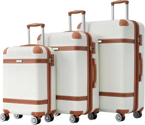 Bed Bath & Beyond White 3 Piece Hardshell Luggage Sets Spinner 8 Wheels Suitcase