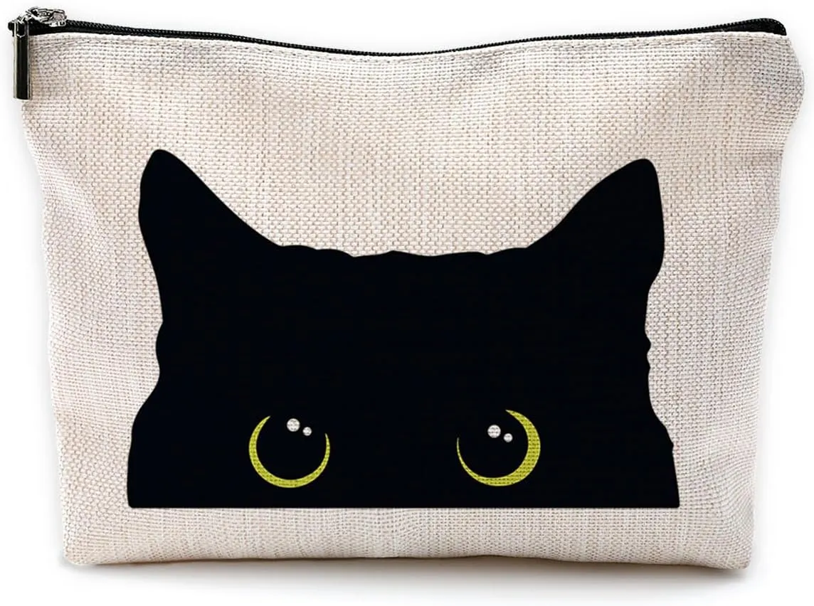 Black Cat Makeup Bag - Kitty Cosmetic Bags for Women, Cat Lovers Gifts, Cat Mom Gifts, Small Makeup Bag for Purse