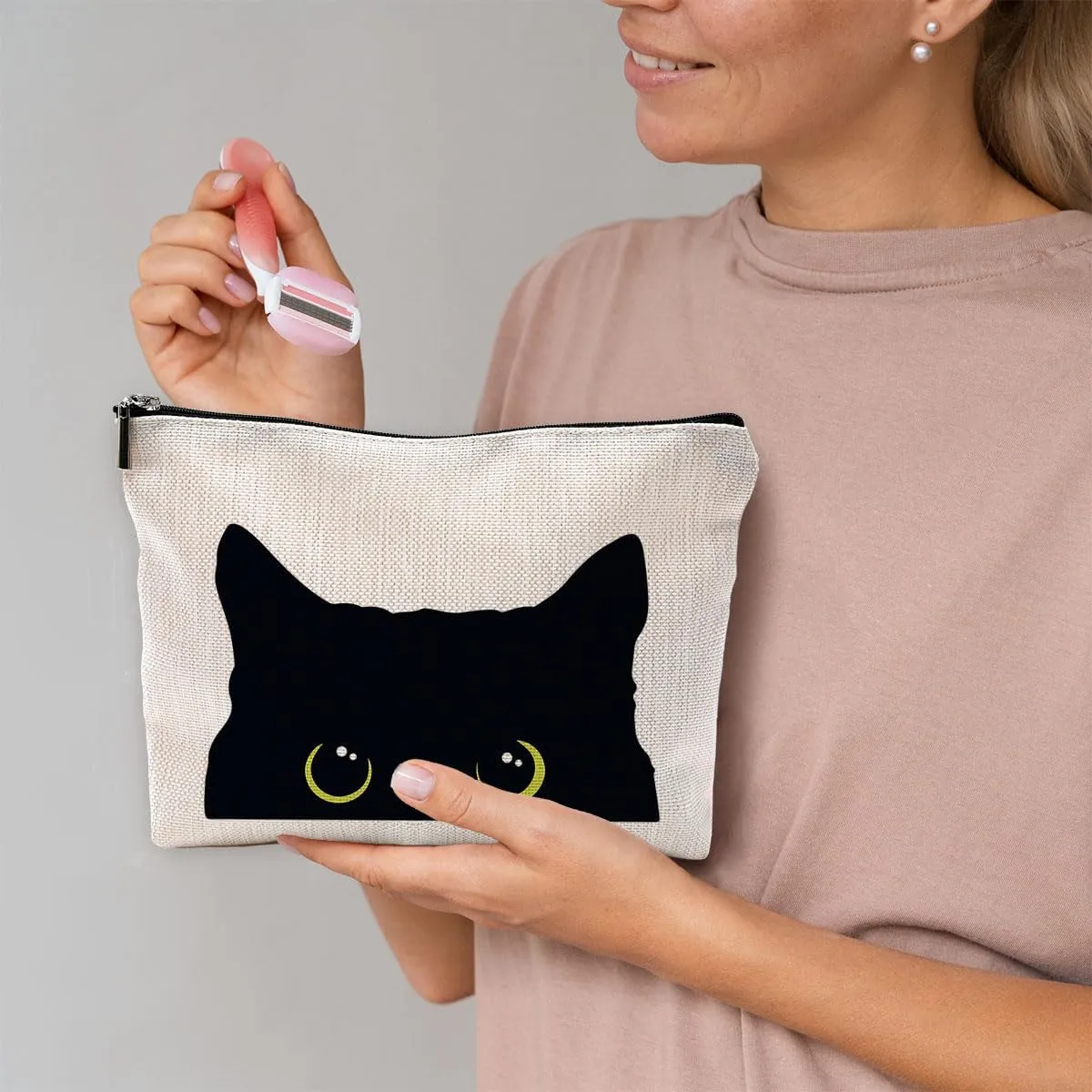 Black Cat Makeup Bag - Kitty Cosmetic Bags for Women, Cat Lovers Gifts, Cat Mom Gifts, Small Makeup Bag for Purse