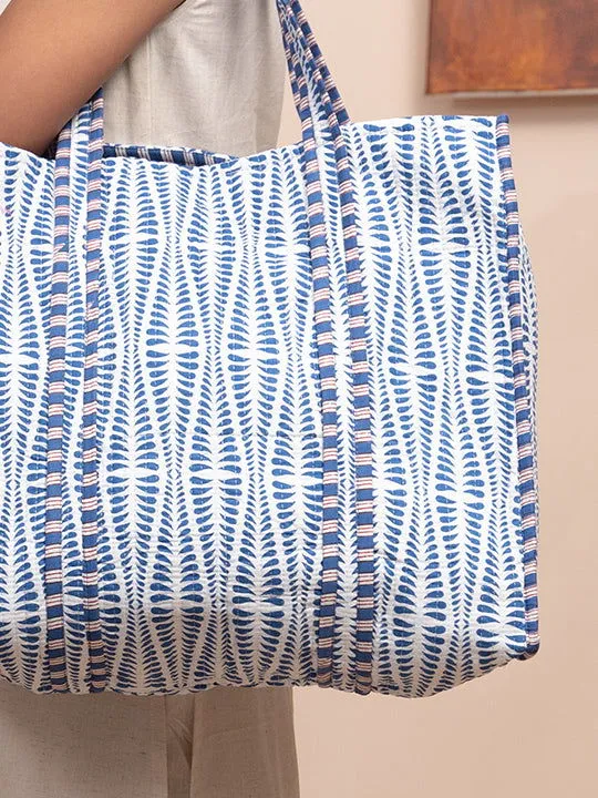 Bling Ikat Printed Quilted  Tote Bag with Inner Pocket