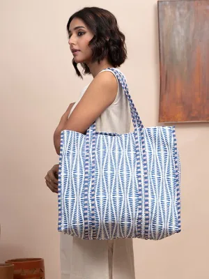 Bling Ikat Printed Quilted  Tote Bag with Inner Pocket