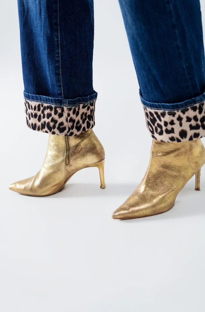 Bold Leopard Accent Hem Wide Leg Jeans