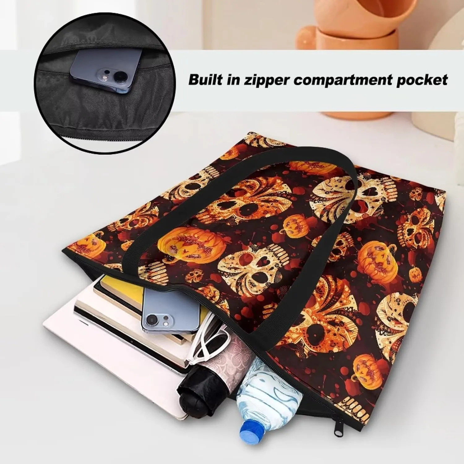 Border Collie Dog Women Handbag, Corgi Dog Shoulder Bag, Halloween Skull Spider Web Eco-Friendly Paper Tote Bags
