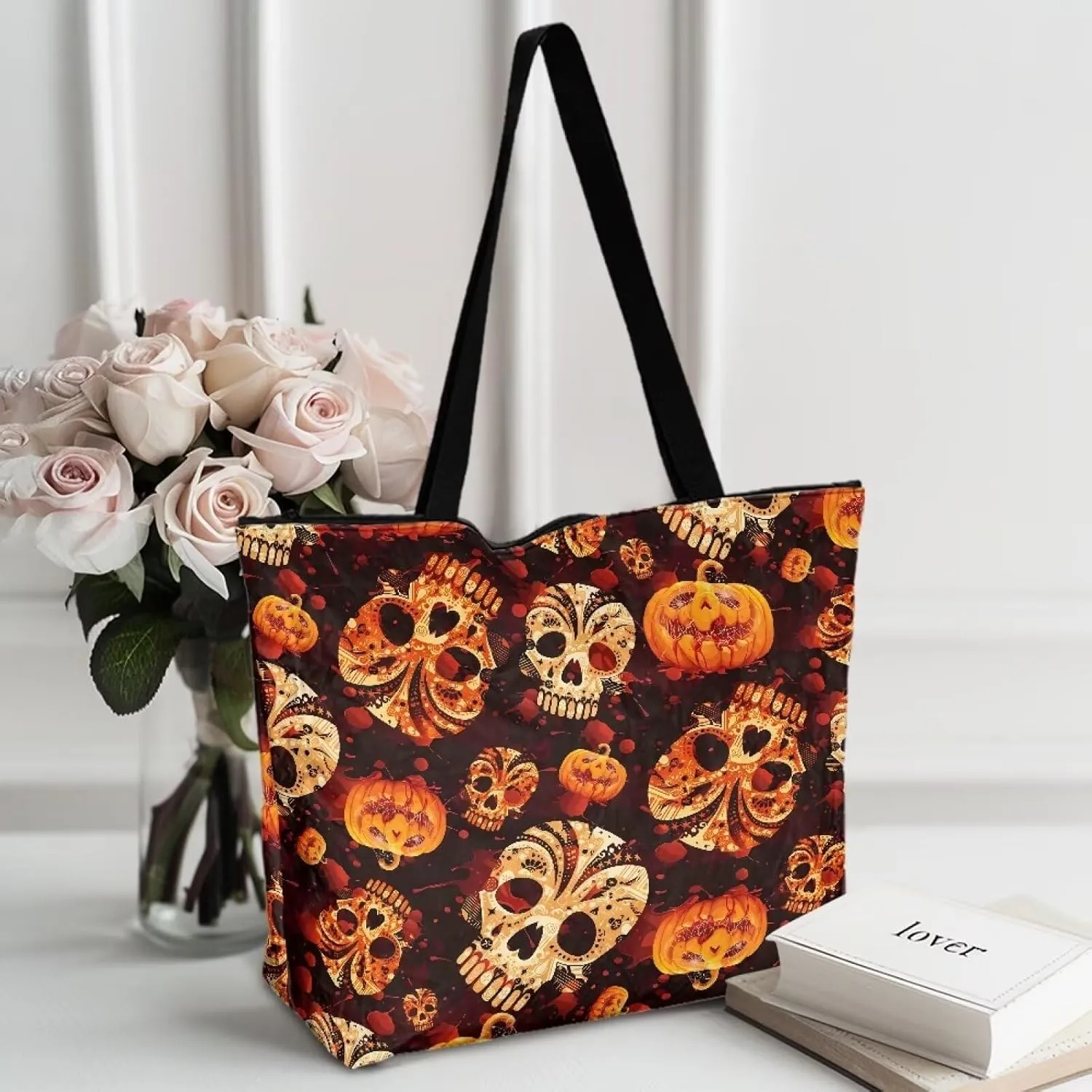 Border Collie Dog Women Handbag, Corgi Dog Shoulder Bag, Halloween Skull Spider Web Eco-Friendly Paper Tote Bags