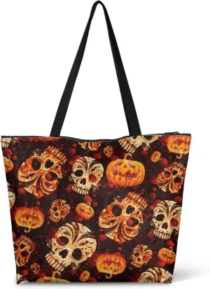 Border Collie Dog Women Handbag, Corgi Dog Shoulder Bag, Halloween Skull Spider Web Eco-Friendly Paper Tote Bags