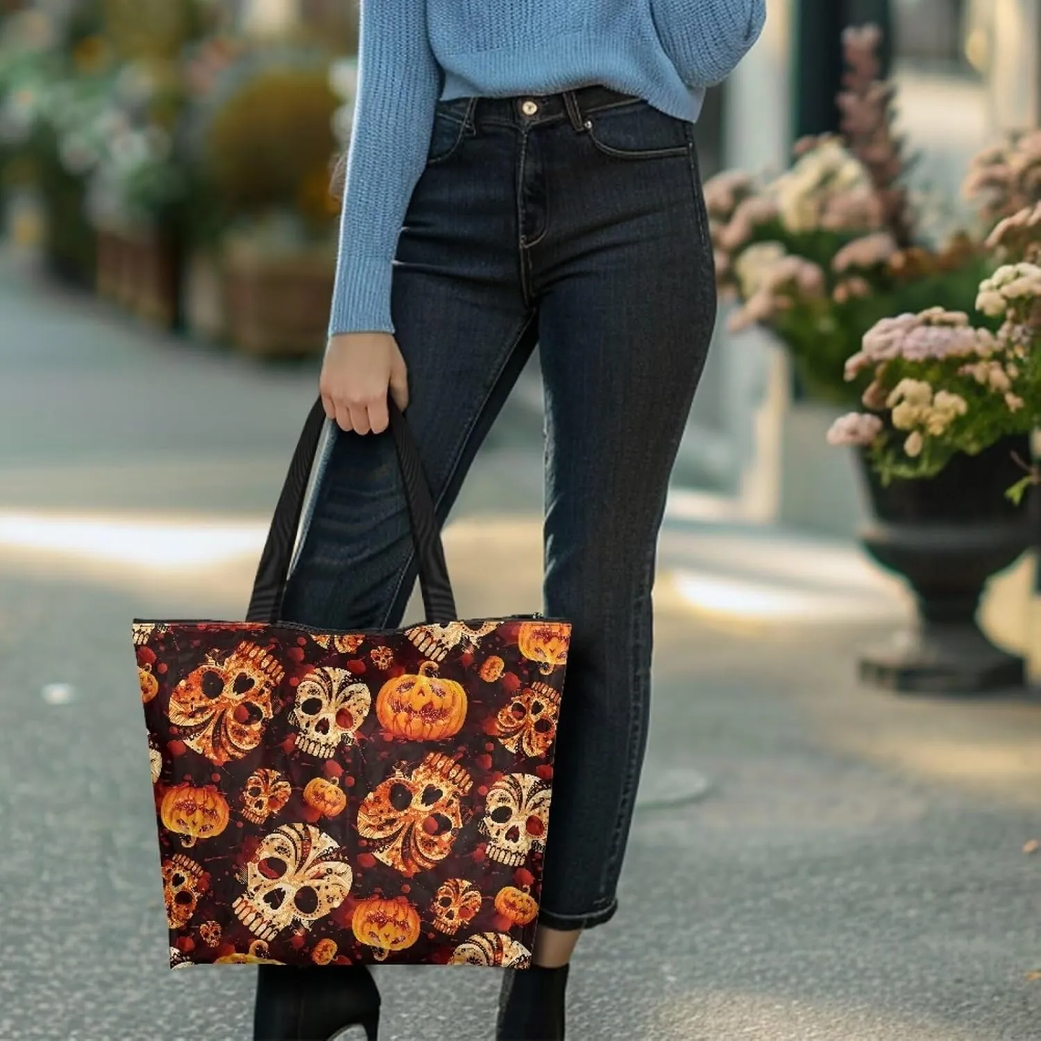 Border Collie Dog Women Handbag, Corgi Dog Shoulder Bag, Halloween Skull Spider Web Eco-Friendly Paper Tote Bags