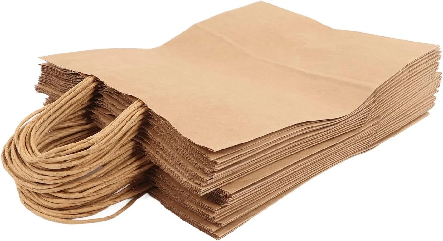 Brown Paper Gift Bags, Paper Bags With Handles Reusable Kraft Paper Bag, 50PCS Tote Set, Portable Food Packaging, Shopping Bag, Suitable for Gift Shops, Homes, Restaurants