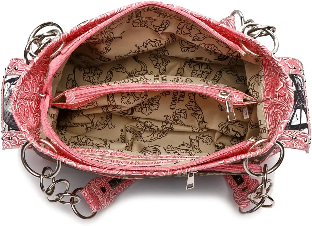 Camouflage Western Style Totes Studded Floral Handbag Tooled Leather Purse Country Women Shoulder Bag Zipper Wallet Set