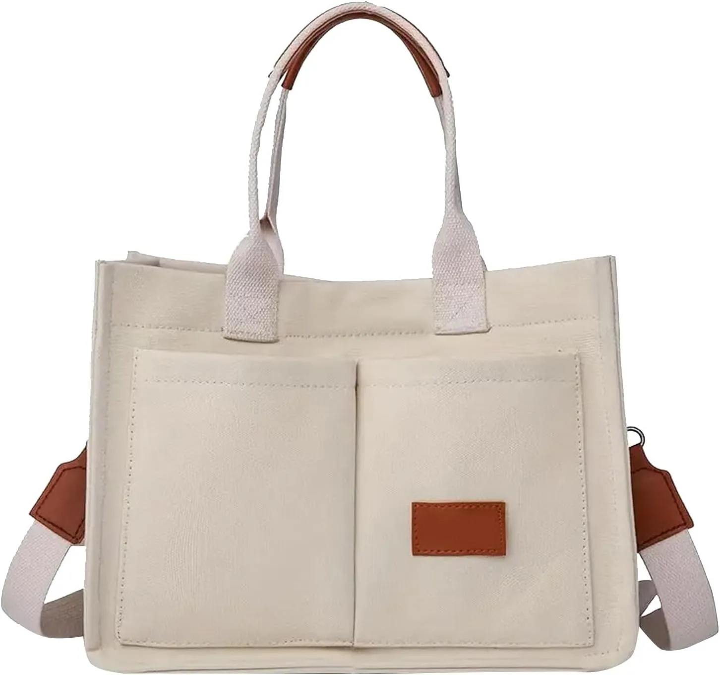Canvas Bags For Women Solid Color Large Capacity Exterior Pockets Ladies Bag Leopard Print Tote Bags