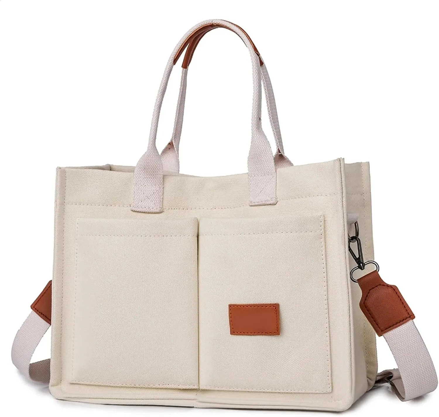 Canvas Bags For Women Solid Color Large Capacity Exterior Pockets Ladies Bag Leopard Print Tote Bags
