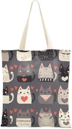 Cartoon Cute Cats Bulk Canvas Tote Bags with handles Reusable Tote Bags Travel Grocery Bags for Work Bolsa de lona