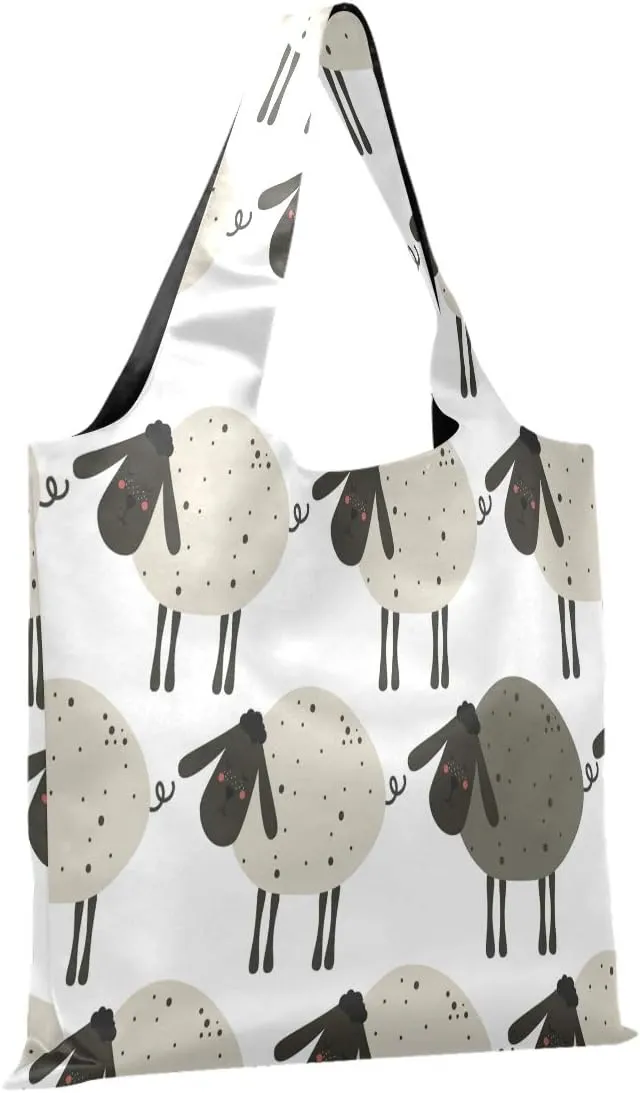 Cartoon Sheep Reusable Grocery Bags Foldable Shopping Bag Large Reusable Tote Groceries Bags with Pouch Bulk, Ripstop Fabric Washable Durable Lightweight