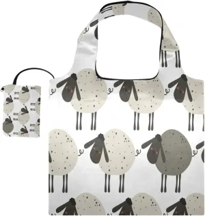 Cartoon Sheep Reusable Grocery Bags Foldable Shopping Bag Large Reusable Tote Groceries Bags with Pouch Bulk, Ripstop Fabric Washable Durable Lightweight