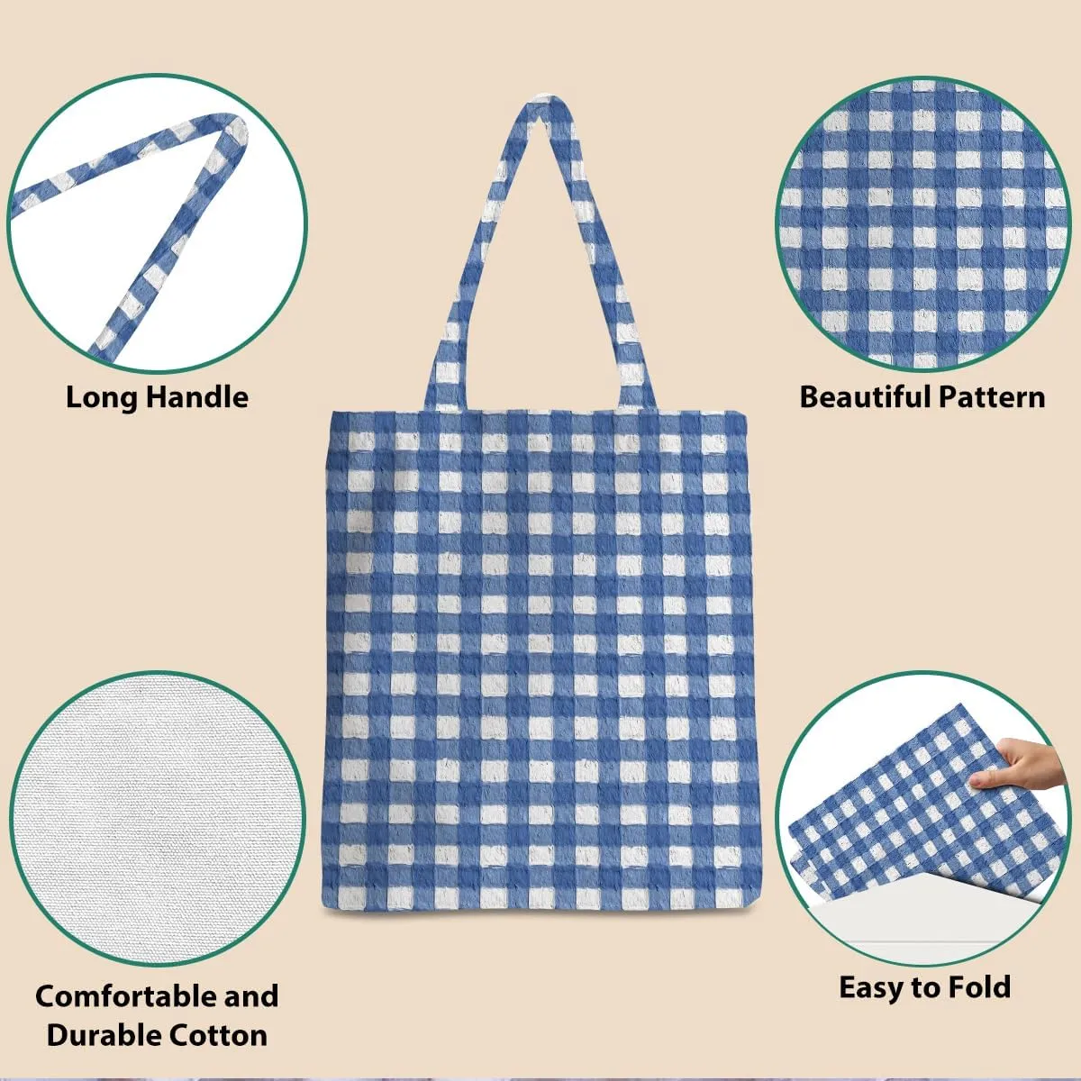 Checkered Tote Bag, Preppy Gingham Weekend Bag, Aesthetic Checked Reusable Grocery Bags for Shopping Gym Vacation