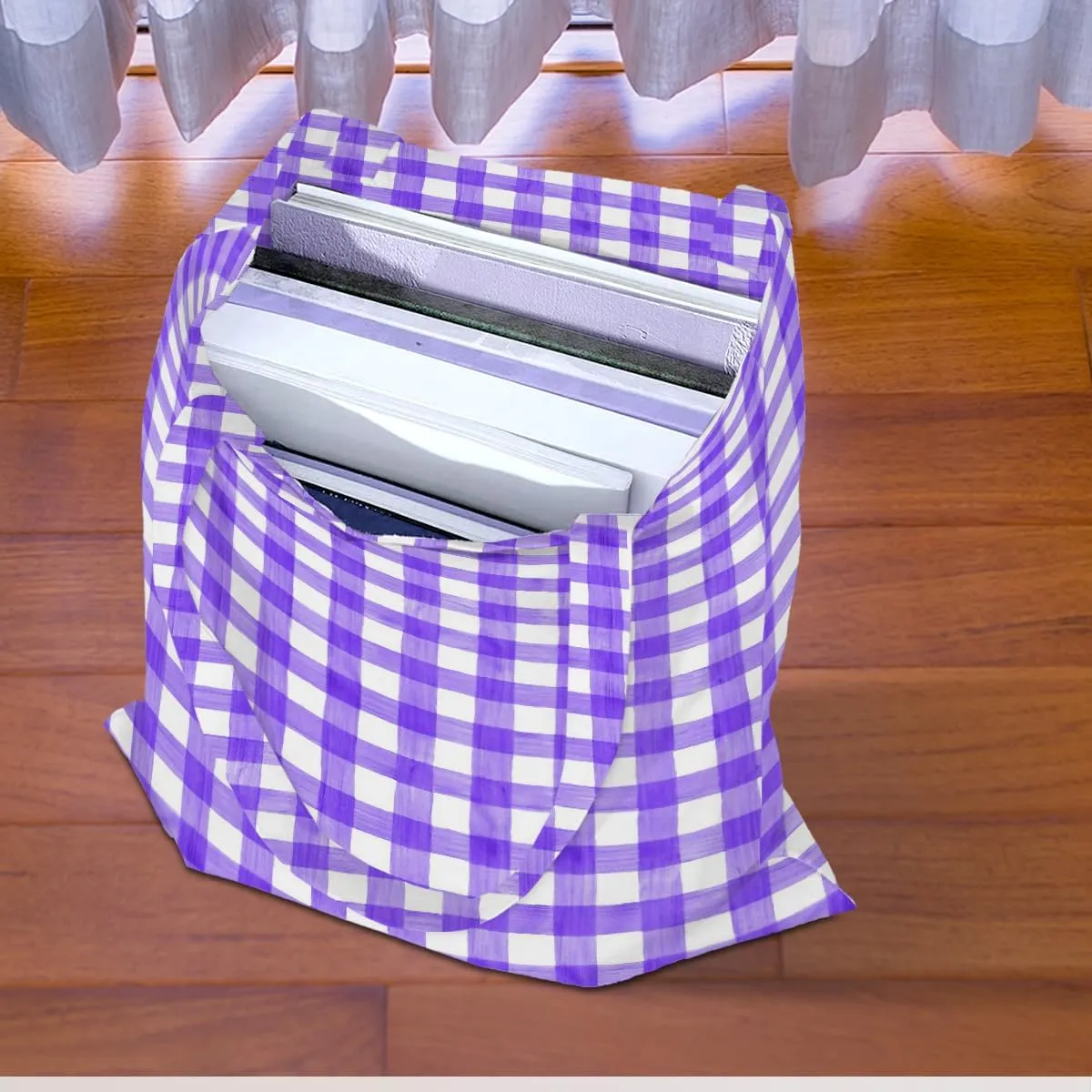 Checkered Tote Bag, Preppy Gingham Weekend Bag, Aesthetic Checked Reusable Grocery Bags for Shopping Gym Vacation