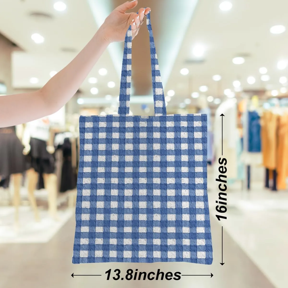 Checkered Tote Bag, Preppy Gingham Weekend Bag, Aesthetic Checked Reusable Grocery Bags for Shopping Gym Vacation