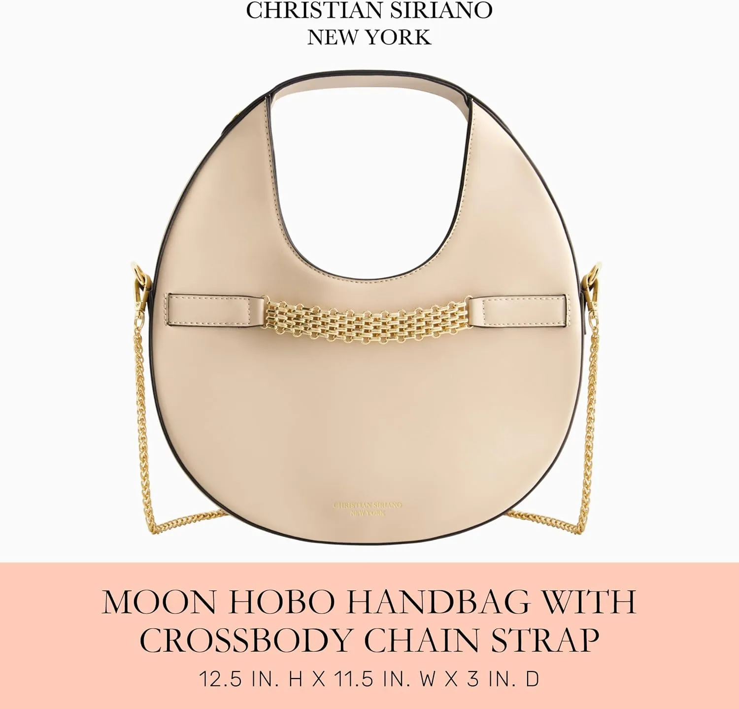 Christian Siriano New York Women's Shoulder Bag Purse, Moon Hobo Handbag with Crossbody Chain Strap