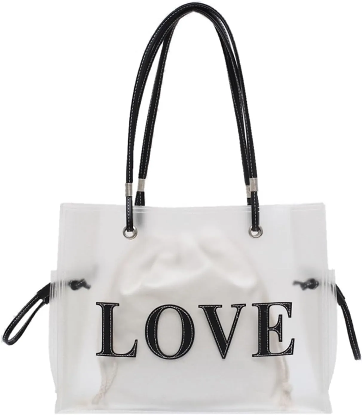 Clear Tote Bags Large Shoulder Bags PVC Beach Totes with Interior Bag Transparent Handbags for Women