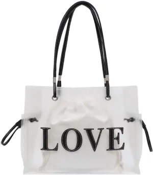 Clear Tote Bags Large Shoulder Bags PVC Beach Totes with Interior Bag Transparent Handbags for Women