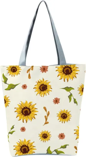 Clutch Saddle Bag New Women's Slouchy Large Capacity Zippered Sunflower Printed Shoulder Bag