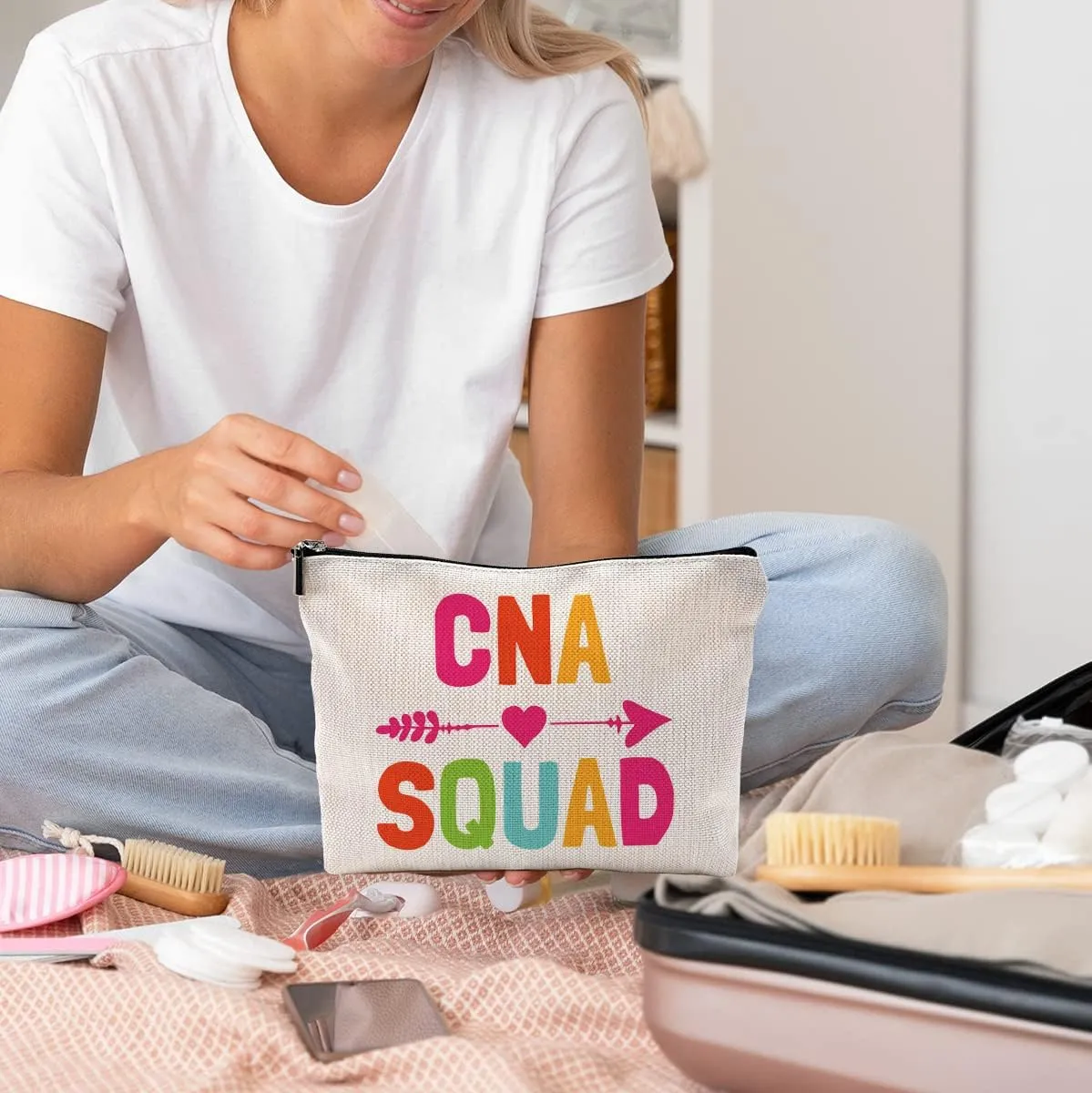 CNA Squad Certified Nursing Makeup Bag Travel Cosmetic Bags for Women Girls,Nurse Nursing Assistant Cosmetic Bags with Zipper Pouch Travel Toiletry Case,CNA Medical Student Gift,CNA Week Gift