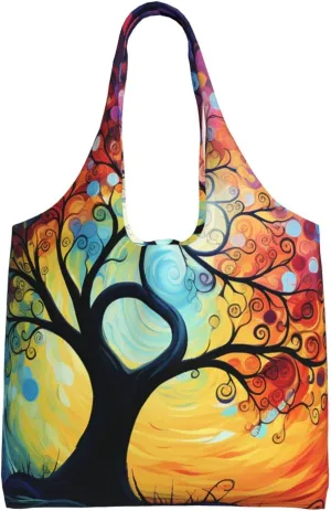 Colorful Tree Canvas Tote Bag Aesthetic Large Shoulder Bags Reusable Shopping Bags for Women Grocery Bag Purse