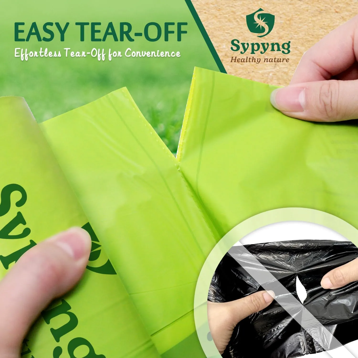 Compostable Trash Bags - Compost Bags with Drawstring - 100% Biodegradable & Recyclable, Heavy Duty Garbage Bags 50 Counts, ASTM D6400, US BPI (Green, 13 Gallon)