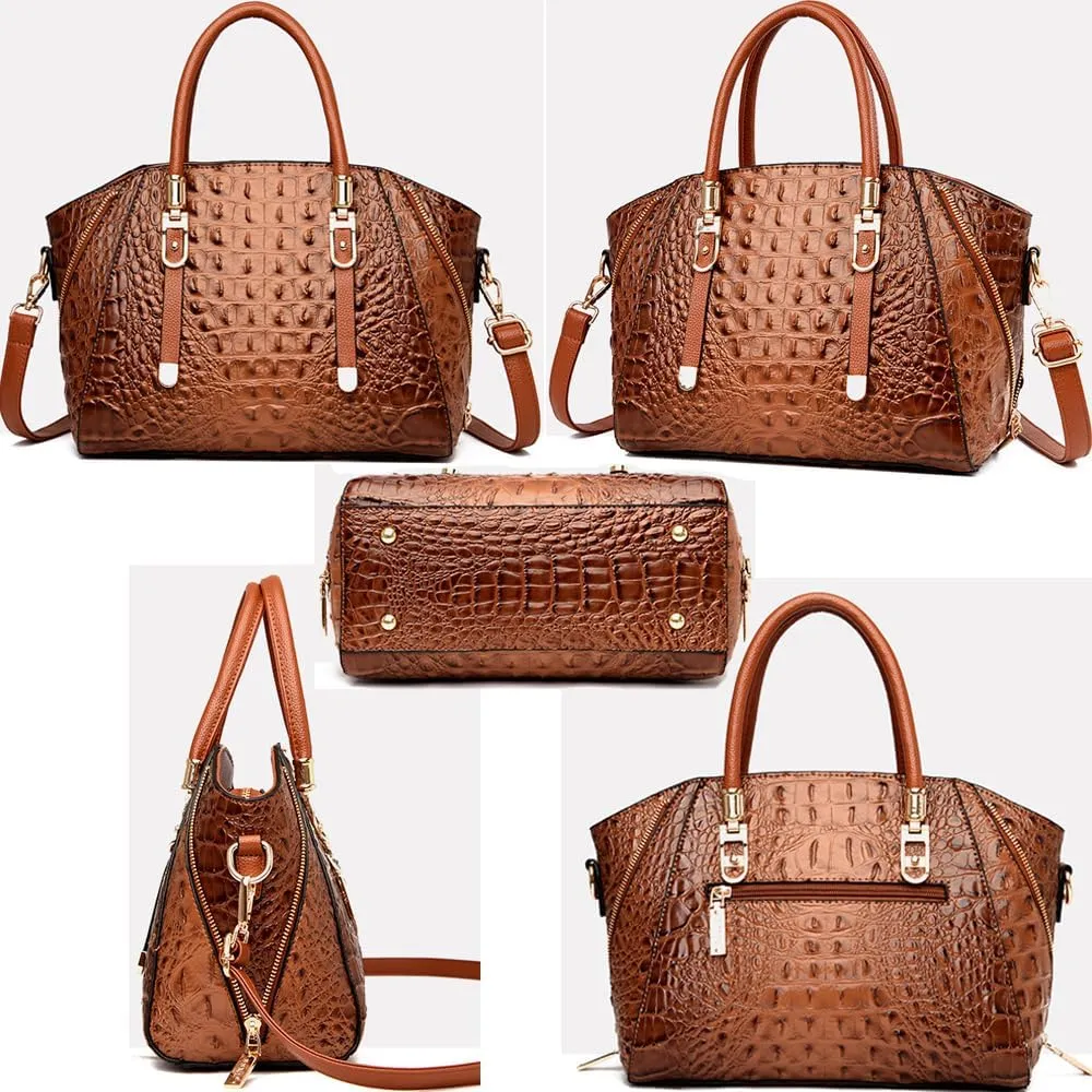 Crocodile Pattern Handbags for Women PU Leather Satchel Shoulder Bag Ladies Zipper Totes Purse Top Handle Bags