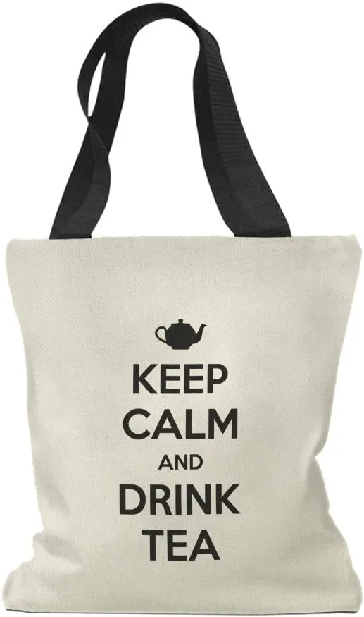 Custom Canvas Tote Shopping Bag Keep Calm and Drink Tea Text Image Inspiration & Motivation